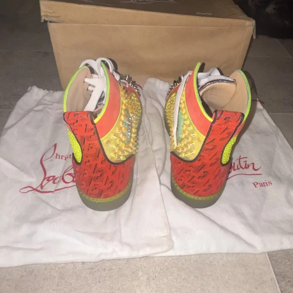 Christian Louboutin Men’s Multicolor Mesh Spiked High-Top Sneakers EU 43